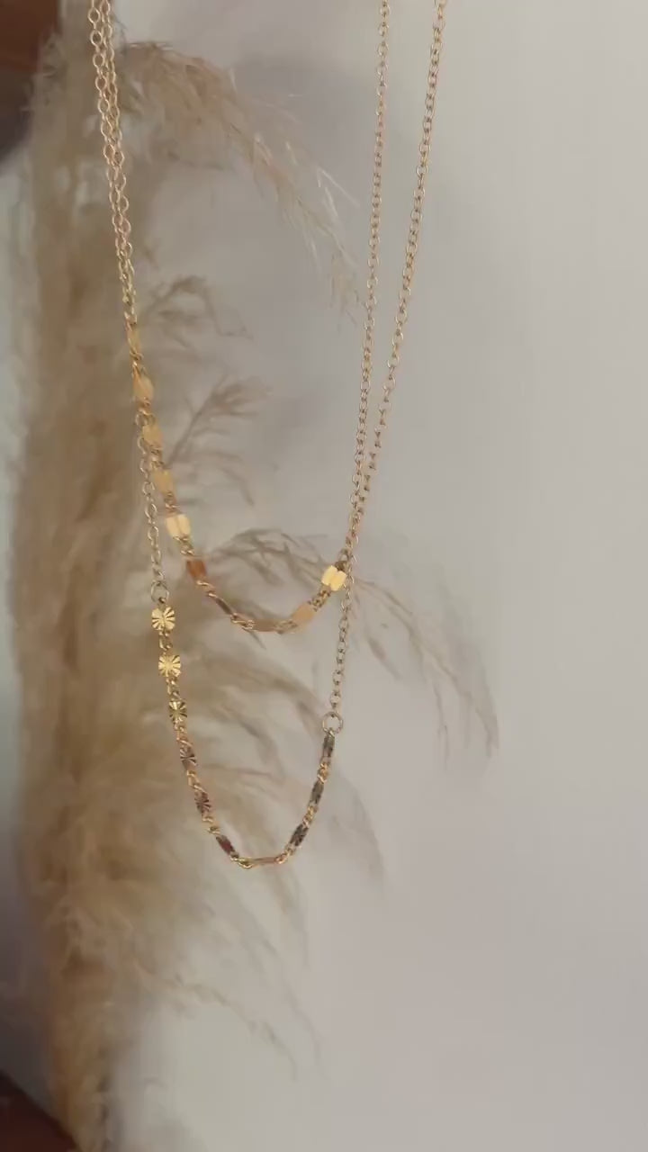 14K gold fill Dapped STARBURST CHAIN NECKLACE, Mixed chain sequins necklace, Choker, Dainty layering necklace, Gold minimalist necklace