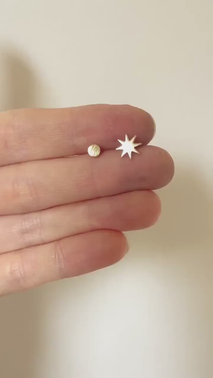 STAR MOON STUDS pack duo/star burst studs/star studs/minimalist earrings/dot studs/ star earrings/gold studs/moon earrings/seattle jewelry