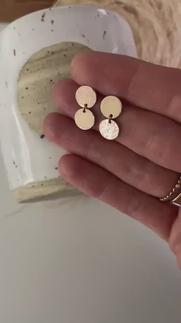 14K Gold Fill double MOON EARRINGS/ hammered circle studs/ gold disc earrings/ gold circle earrings/ minimalist earrings/ sparkle studs