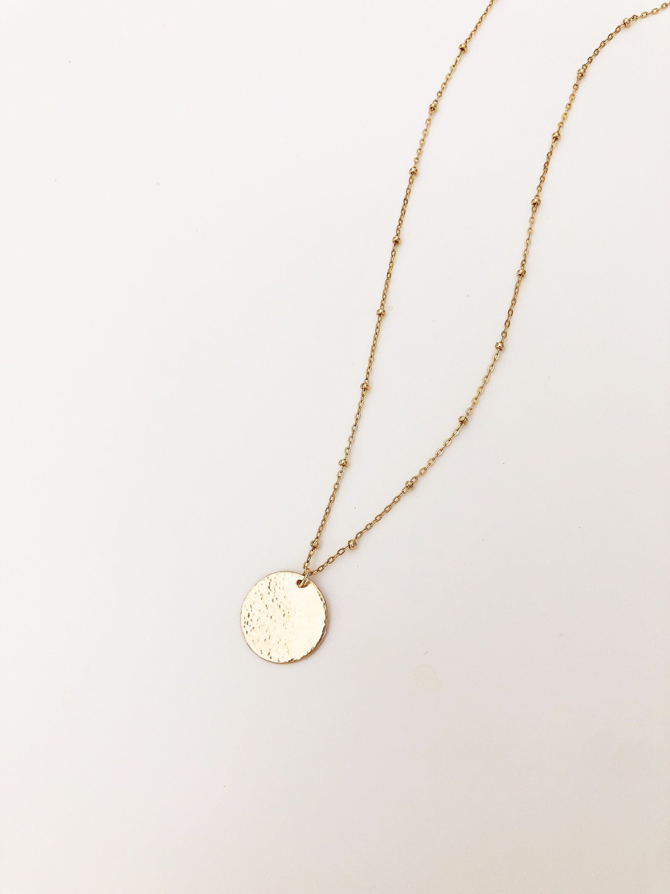 NORDENE minimalist HAMMERED COIN Necklace/14K Gold Filled/circle necklace/layering necklace/simple necklace/satellite chain/nordymade