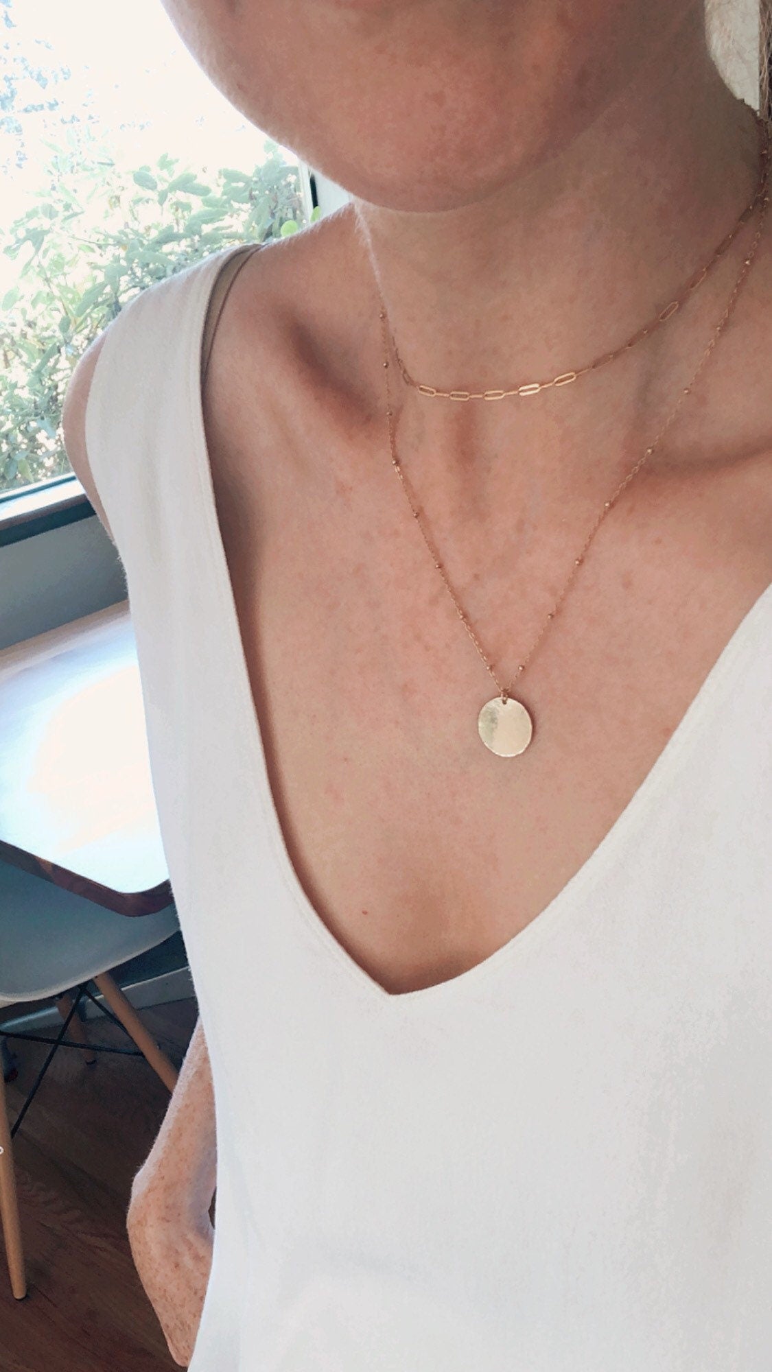 NORDENE minimalist HAMMERED COIN Necklace/14K Gold Filled/circle necklace/layering necklace/simple necklace/satellite chain/nordymade