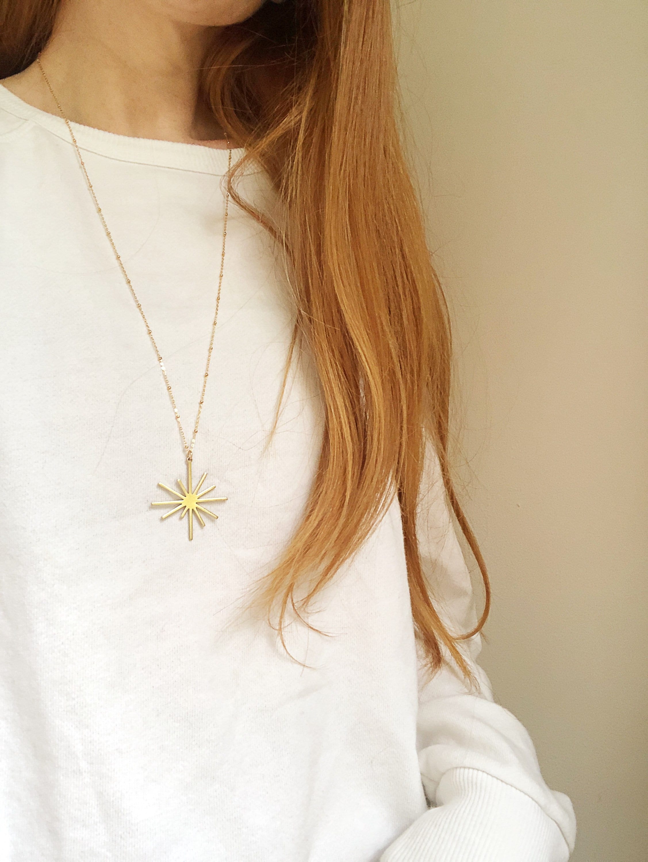 BRITTE MID CENTURY Star Burst Necklace/14k Gold Fill/Satellite chain/statement necklace/mcm jewelry/Satrun chain/layering necklace