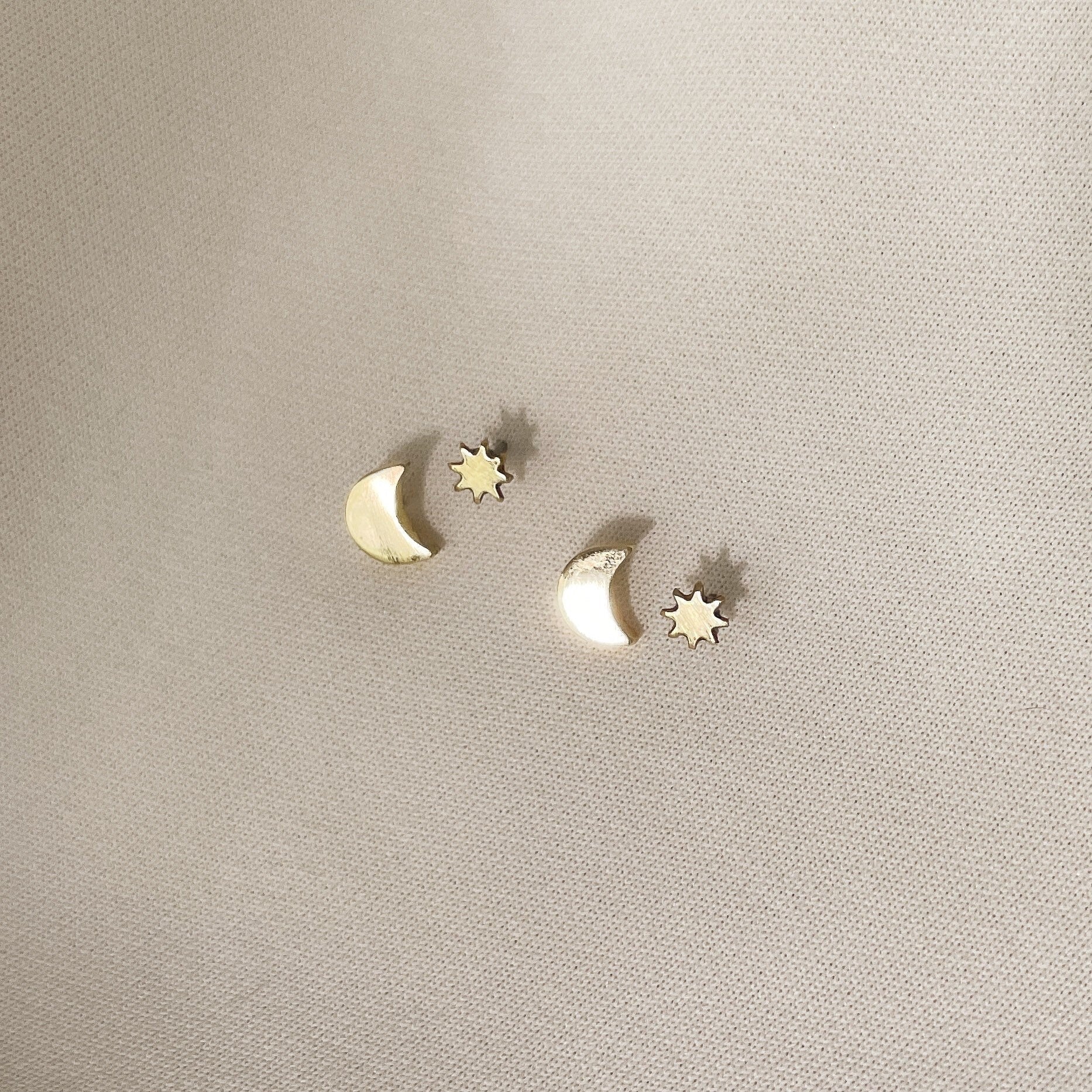 STAR MOON STUDS pack duo/star burst studs/star studs/minimalist earrings/dot studs/ star earrings/gold studs/moon earrings/seattle jewelry