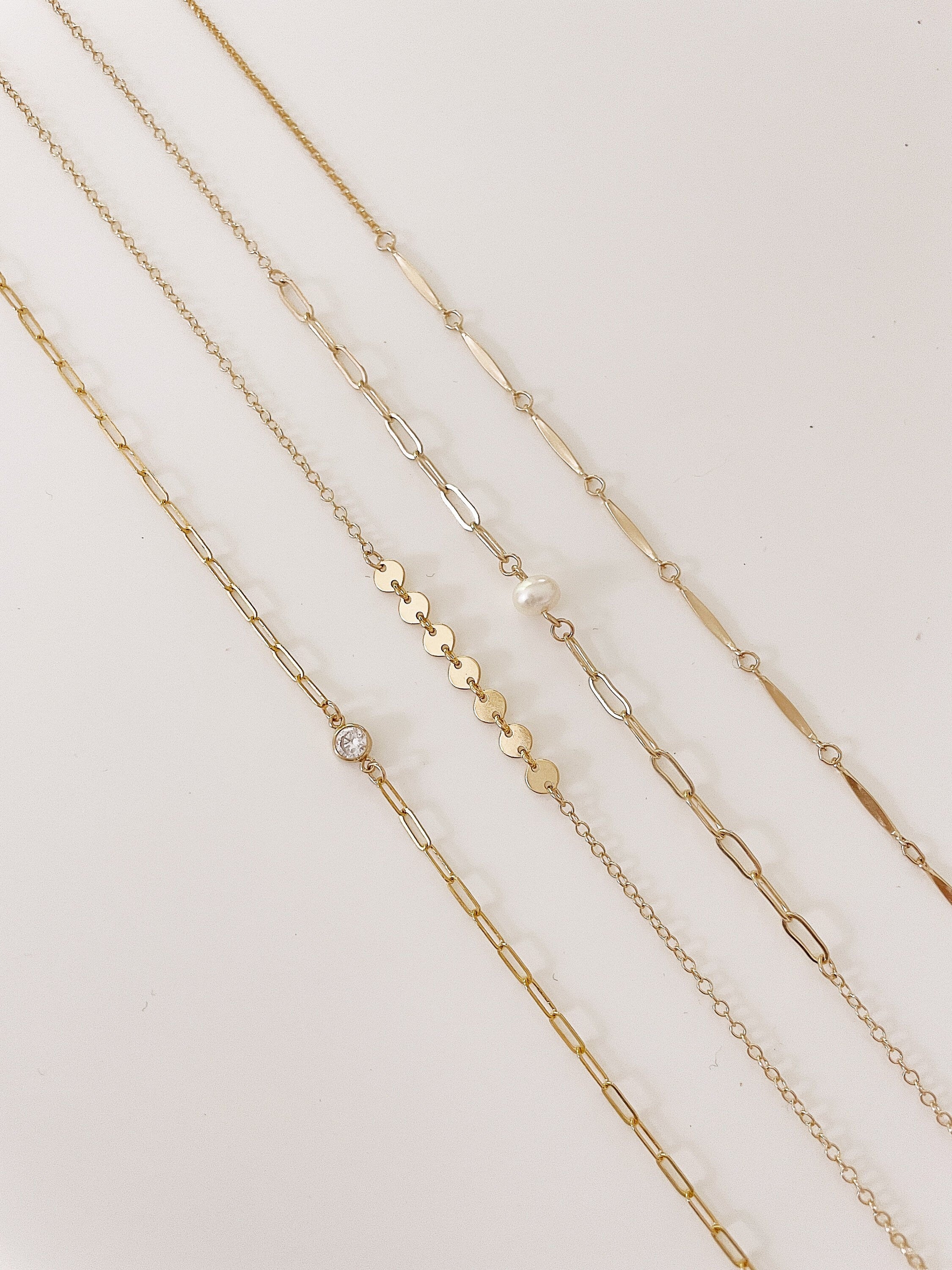 MARI Tiny SEQUIN Mixed CHAIN Necklace, 14k Gold Fill Necklace, Choker, Layering Necklace, Dainty circle necklace, Minimalist necklace