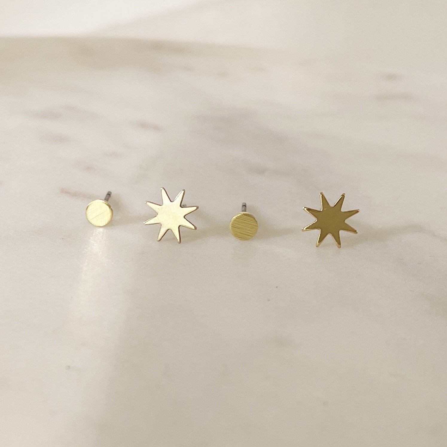 STAR MOON STUDS pack duo/star burst studs/star studs/minimalist earrings/dot studs/ star earrings/gold studs/moon earrings/seattle jewelry