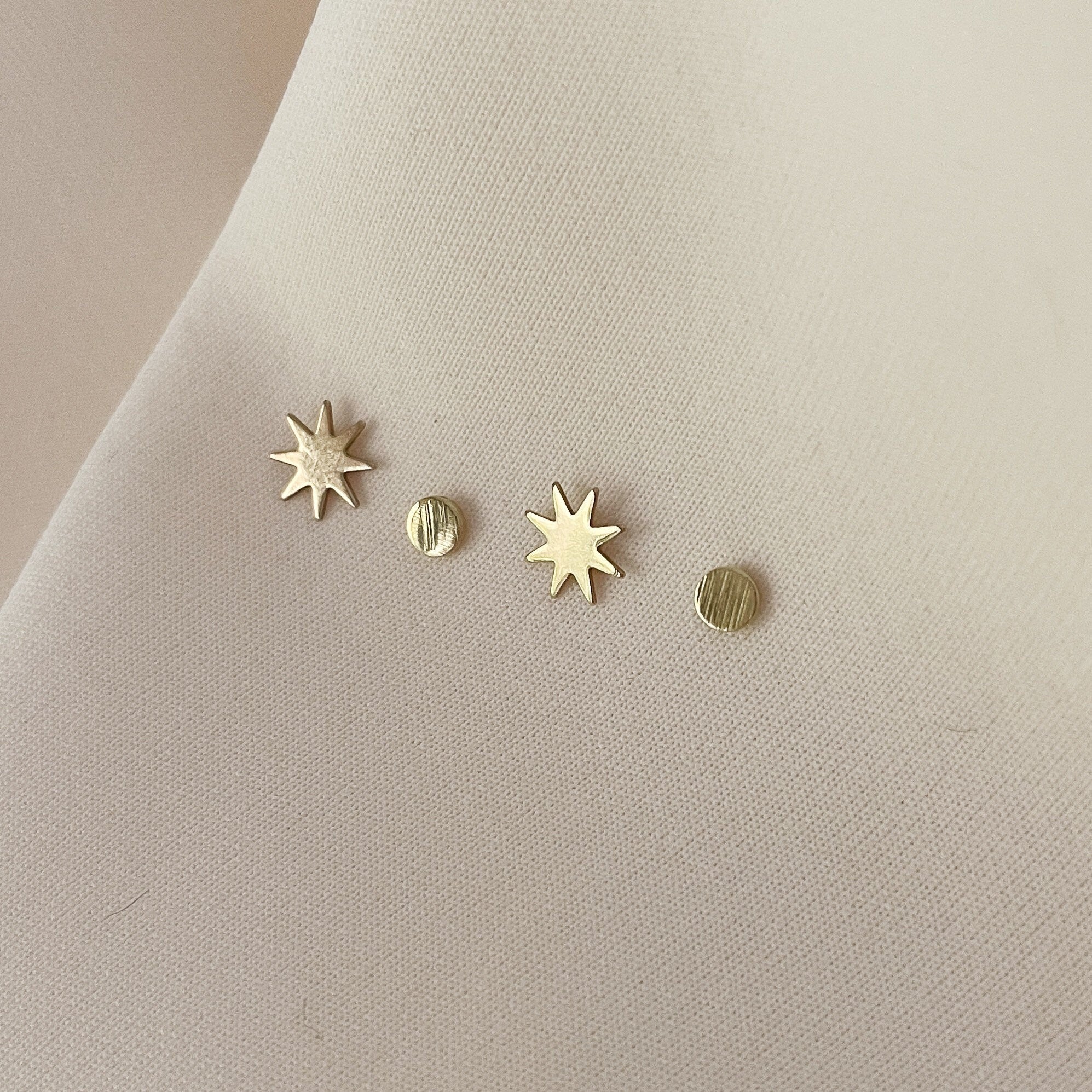 STAR MOON STUDS pack duo/star burst studs/star studs/minimalist earrings/dot studs/ star earrings/gold studs/moon earrings/seattle jewelry