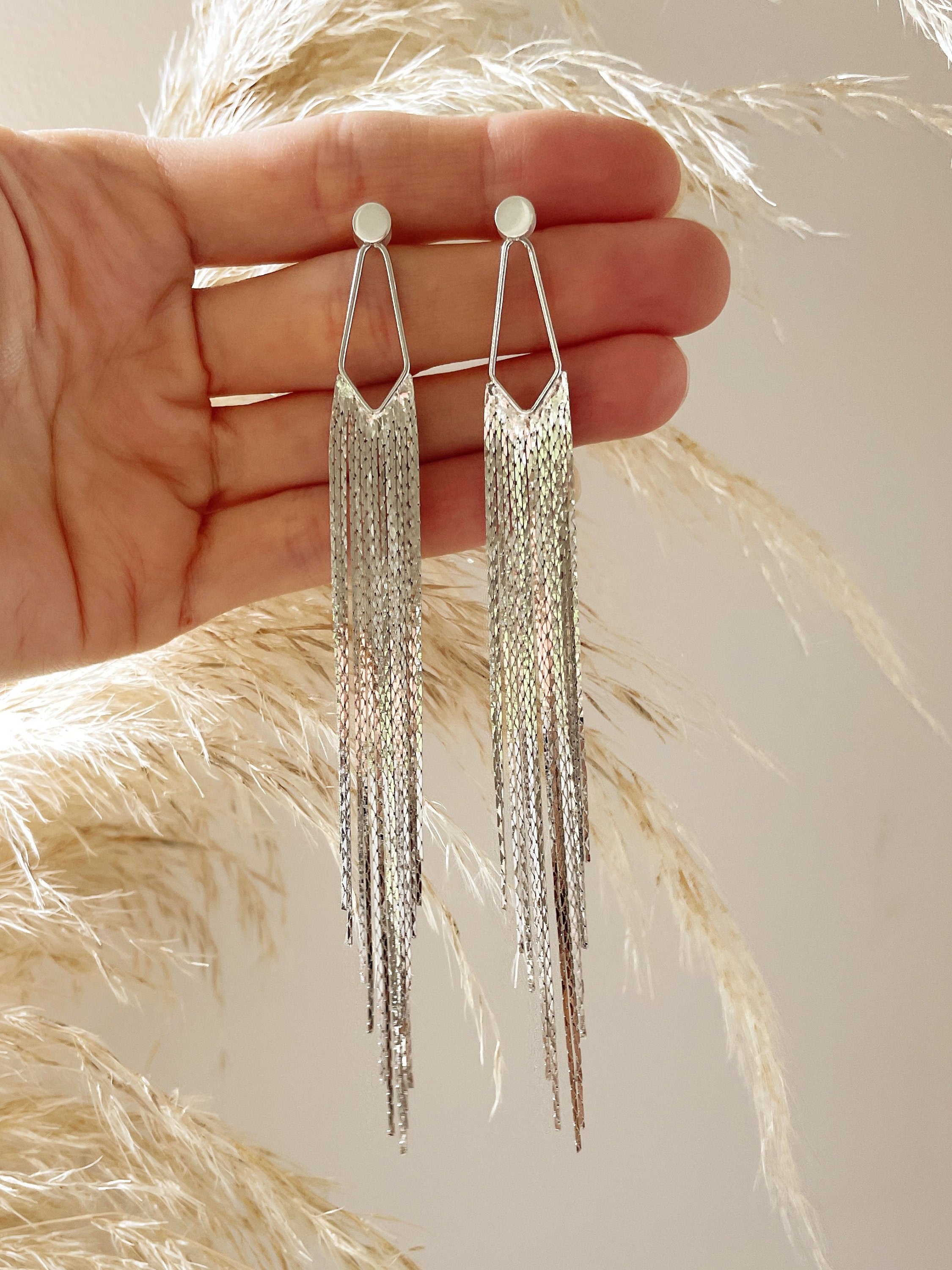 Tansy Tassle FRINGE EAR JACKETS/ boho earrings/ gold fringe drop earrings/ gold tassle earrings/ silver dangle earrings/art deco earrings