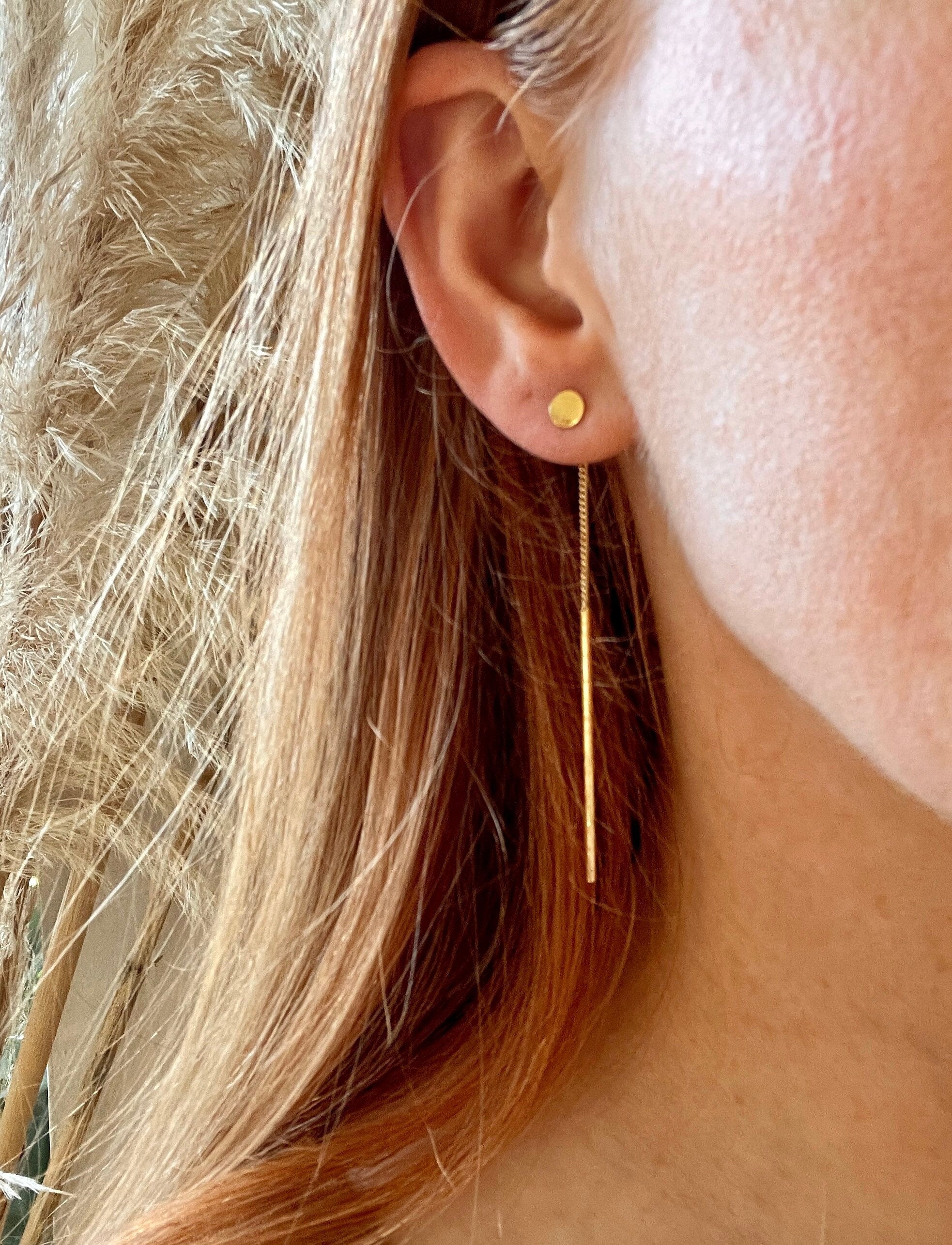 Nell MINIMALIST linear dot EAR JACKETS/ gold chain earrings/ gold tassle earrings/ dangle earrings/ boho earrings/ minimalist earrings