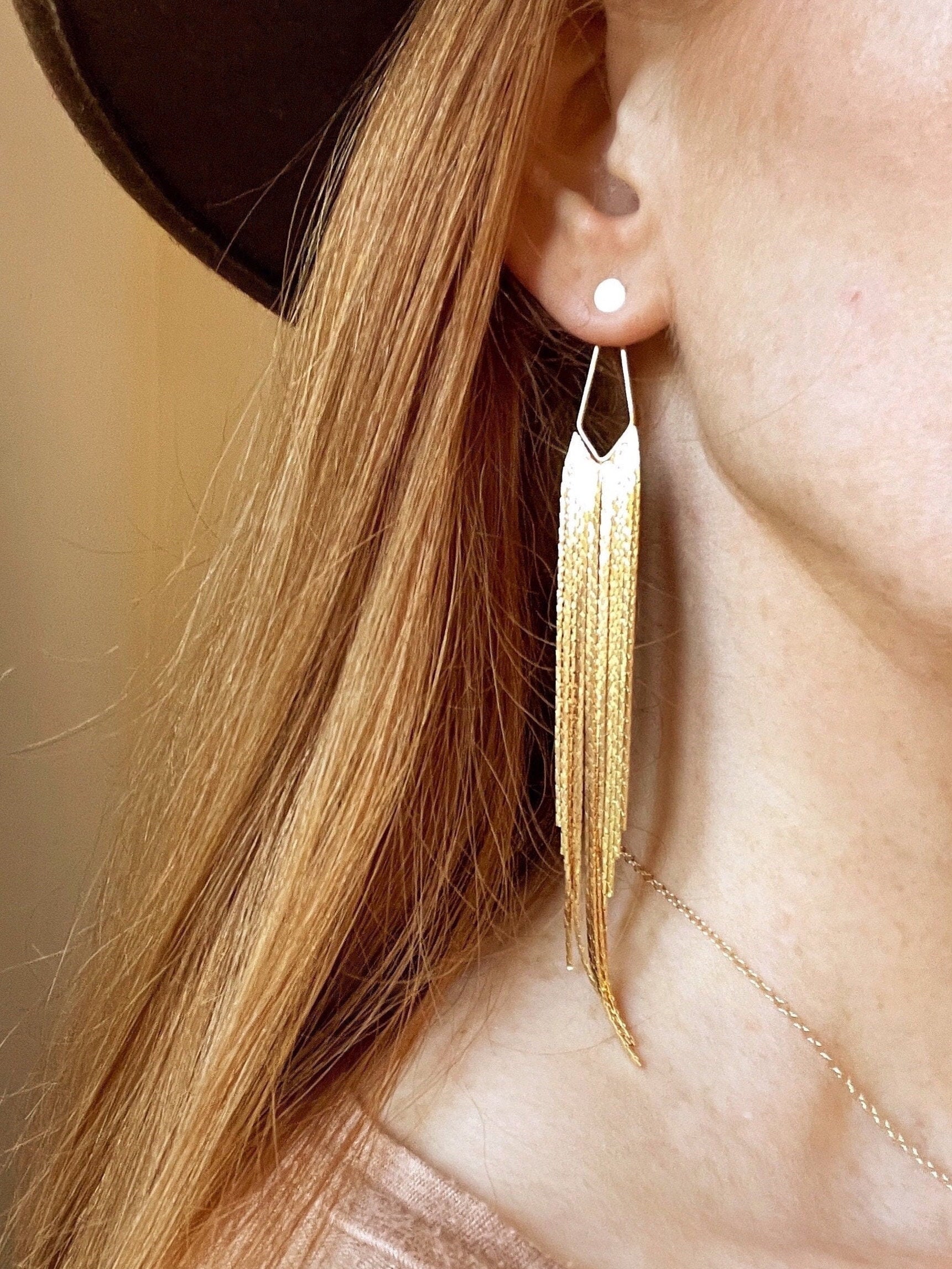 Tansy Tassle FRINGE EAR JACKETS/ boho earrings/ gold fringe drop earrings/ gold tassle earrings/ silver dangle earrings/art deco earrings